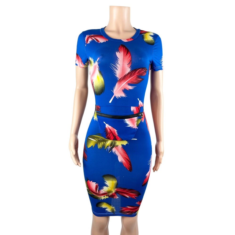 Go Your Own Way Feather Print Dress w/Matching Fanny Pack